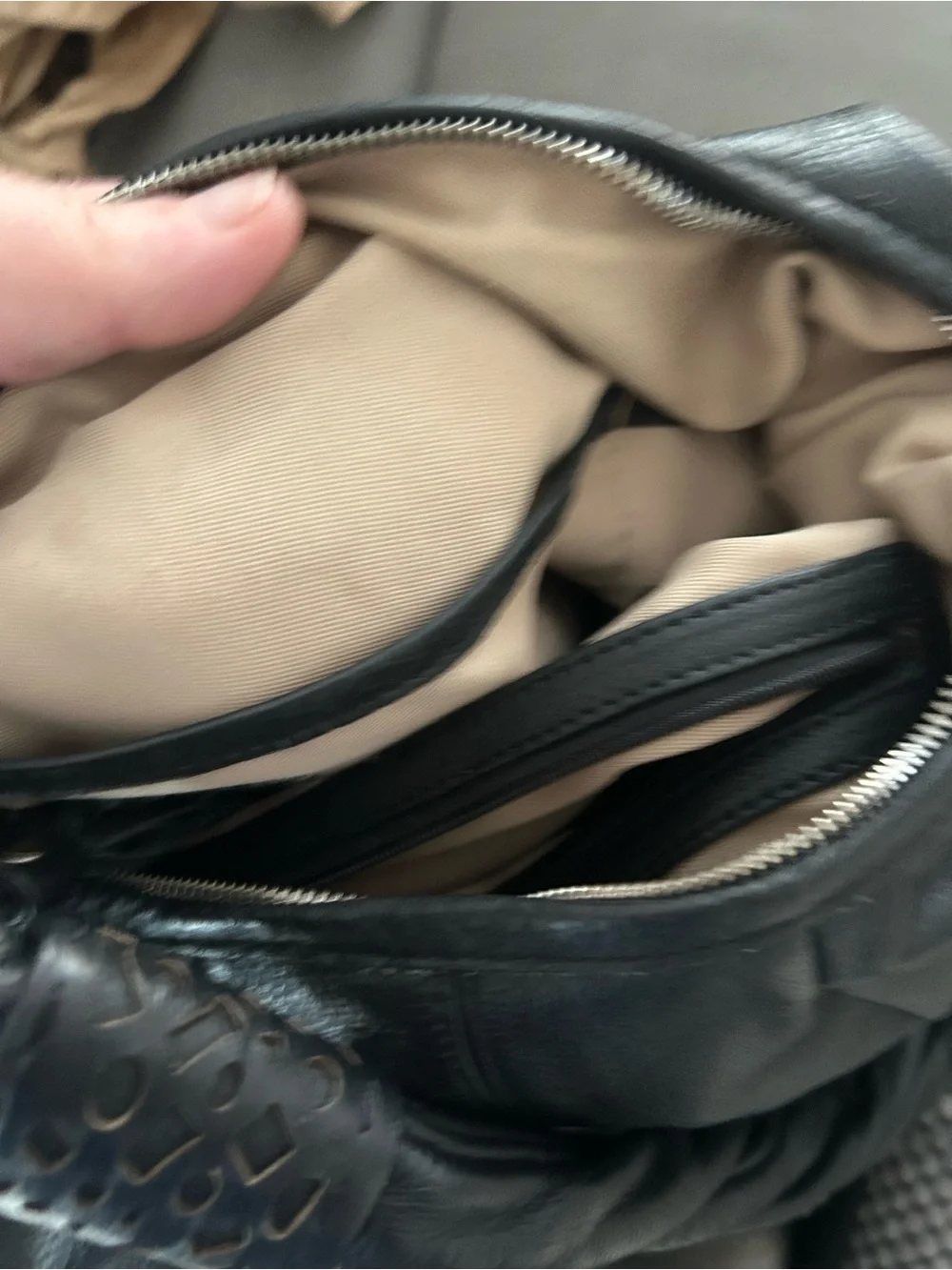 Coldwater Creek Black Leather Hobo with Tassel and Cutout Strap Accents